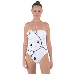 Kitty Cuddling Cat Kitten Feline Tie Back One Piece Swimsuit by Sapixe