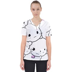 Kitty Cuddling Cat Kitten Feline Scrub Top by Sapixe