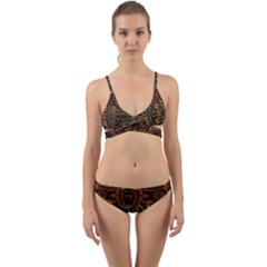 Brown And Gold Aztec Design  Wrap Around Bikini Set