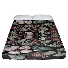 Seamless Pink Green And White Florals Peach Fitted Sheet (california King Size) by flipstylezfashionsLLC