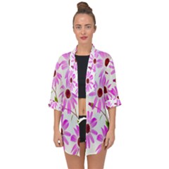 Pink Purple Daisies Design Flowers Open Front Chiffon Kimono by Nexatart