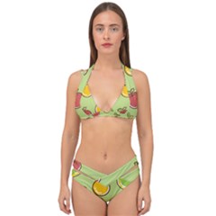 Seamless Pattern Healthy Fruit Double Strap Halter Bikini Set