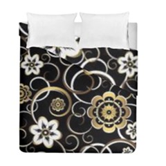 Beautiful Gold And White Flowers On Black Duvet Cover Double Side (full/ Double Size)