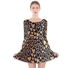 Cluster Of Tiny Gold Hearts Seamless Vector Design By Flipstylez Designs Long Sleeve Velvet Skater Dress by flipstylezfashionsLLC