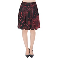 Seamless Dark Burgundy Red Seamless Tiny Florals Velvet High Waist Skirt by flipstylezfashionsLLC