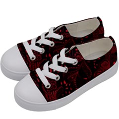 Seamless Dark Burgundy Red Seamless Tiny Florals Kids  Low Top Canvas Sneakers by flipstylezfashionsLLC