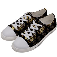 Golden Flowers On Black With Tiny Gold Dragons Created By Kiekie Strickland Women s Low Top Canvas Sneakers by flipstylezfashionsLLC