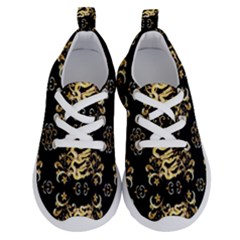 Golden Flowers On Black With Tiny Gold Dragons Created By Kiekie Strickland Running Shoes by flipstylezfashionsLLC