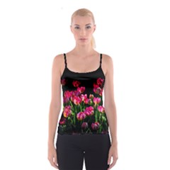 Pink Tulips Dark Background Spaghetti Strap Top by FunnyCow