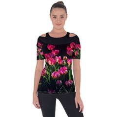 Pink Tulips Dark Background Short Sleeve Top by FunnyCow