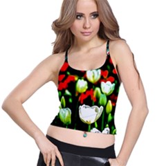 White And Red Sunlit Tulips Spaghetti Strap Bra Top by FunnyCow