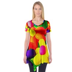 Toy Balloon Flowers Short Sleeve Tunic  by FunnyCow