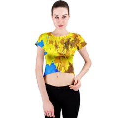 Yellow Maple Leaves Crew Neck Crop Top by FunnyCow