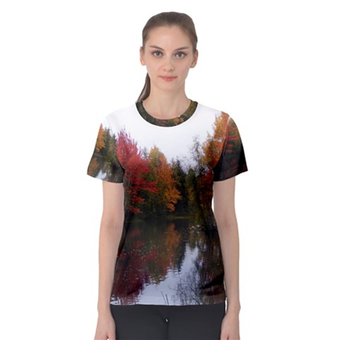 Autumn Pond Women s Sport Mesh Tee by IIPhotographyAndDesigns