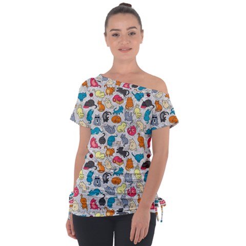 Funny Cute Colorful Cats Pattern Tie-up Tee by EDDArt