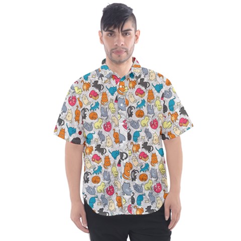 Funny Cute Colorful Cats Pattern Men s Short Sleeve Shirt by EDDArt