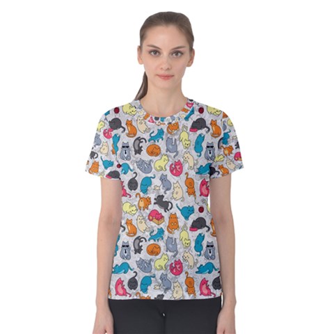 Funny Cute Colorful Cats Pattern Women s Cotton Tee by EDDArt