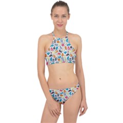 Funny Cute Colorful Cats Pattern Racer Front Bikini Set