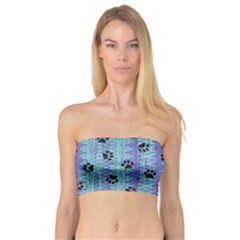 Footprints Cat Black On Batik Pattern Teal Violet Bandeau Top