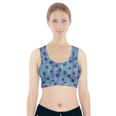 Footprints Cat Black On Batik Pattern Teal Violet Sports Bra With Pocket by EDDArt