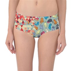 Hipster Triangles And Funny Cats Cut Pattern Mid-waist Bikini Bottoms by EDDArt