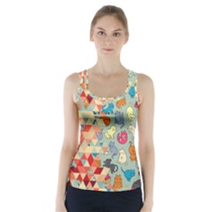 Hipster Triangles And Funny Cats Cut Pattern Racer Back Sports Top by EDDArt