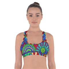 Pop Art Paisley Flowers Ornaments Multicolored 2 Cross Back Sports Bra by EDDArt