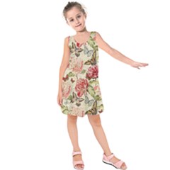 Watercolor Vintage Flowers Butterflies Lace 1 Kids  Sleeveless Dress by EDDArt