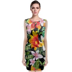 Tropical Flowers Butterflies 1 Sleeveless Velvet Midi Dress by EDDArt