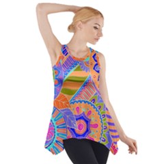 Pop Art Paisley Flowers Ornaments Multicolored 3 Side Drop Tank Tunic