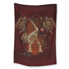 Awesome T Rex Skeleton, Vintage Background Large Tapestry by FantasyWorld7