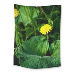 Yellow Dandelion Flowers In Spring Medium Tapestry by FunnyCow