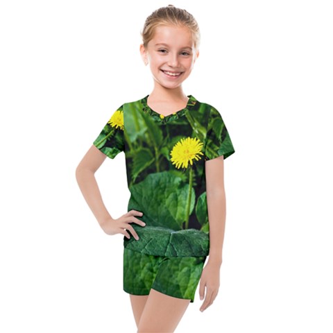 Yellow Dandelion Flowers In Spring Kids  Mesh Tee And Shorts Set by FunnyCow