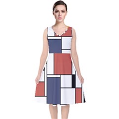 Neoplasticism Abstract Art V-neck Midi Sleeveless Dress  by FunnyCow