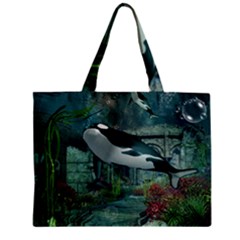 Wonderful Orca In Deep Underwater World Zipper Mini Tote Bag by FantasyWorld7