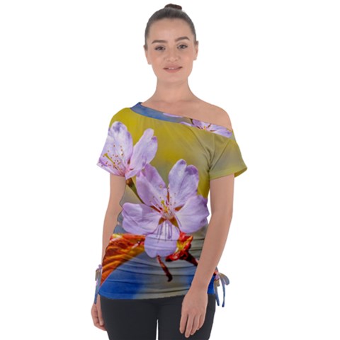 Sakura Flowers On Yellow Tie-up Tee by FunnyCow