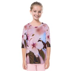 Three Sakura Flowers Kids  Quarter Sleeve Raglan Tee