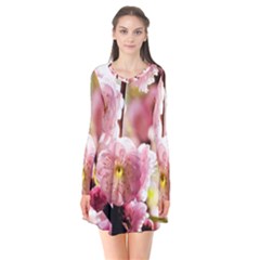 Blooming Almond At Sunset Long Sleeve V-neck Flare Dress by FunnyCow