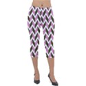 Zigzag Chevron Pattern Pink Brown Lightweight Velour Capri Leggings  View1