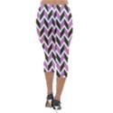 Zigzag Chevron Pattern Pink Brown Lightweight Velour Capri Leggings  View2