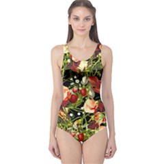 Fruit Blossom Black One Piece Swimsuit