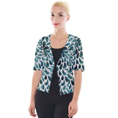 Teal Abstract Swirl Drops Cropped Button Cardigan by snowwhitegirl