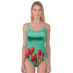 Green Denim Flowers Camisole Leotard  by snowwhitegirl