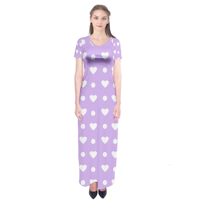 Hearts Dots Purple Short Sleeve Maxi Dress