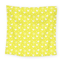 Hearts And Star Dot Yellow Square Tapestry (large)