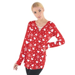 Hearts And Star Dot Red Tie Up Tee by snowwhitegirl
