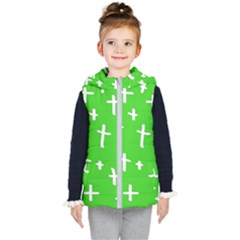 Green White Cross Kid s Hooded Puffer Vest by snowwhitegirl
