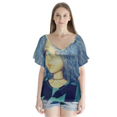 Blue Hair Boy V-neck Flutter Sleeve Top by snowwhitegirl