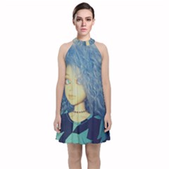 Blue Hair Boy Velvet Halter Neckline Dress  by snowwhitegirl