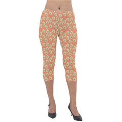 Antique Flowers Peach Lightweight Velour Capri Leggings  by snowwhitegirl